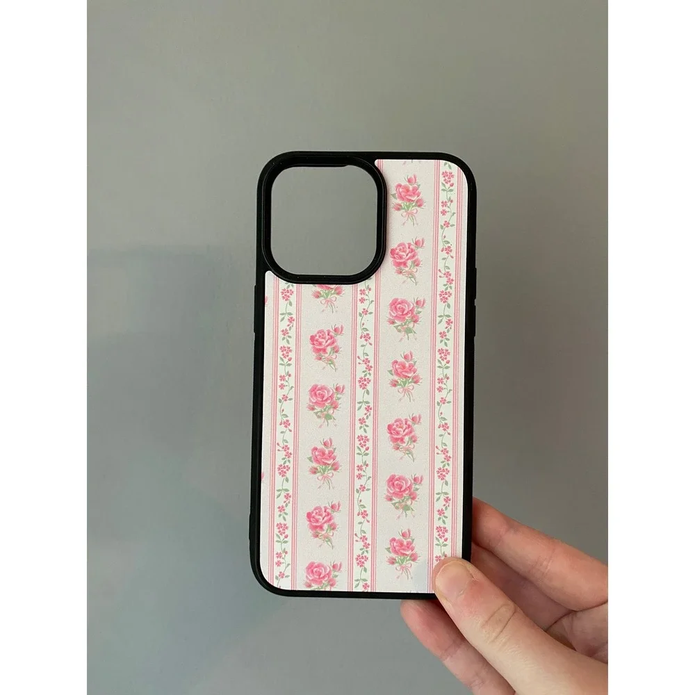 iPhone 15 Pro Max Case Womens Pink Floral Rose Striped Cottagecore Bumper Case